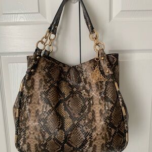 Jessica Simpson Brown and Black Snake Print Shoulder Bag With Metallic Accents
